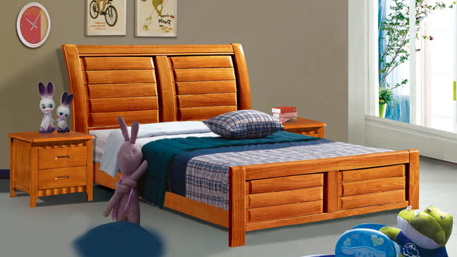 实木双人床 白橡木婚床卧室家具 儿童1.2 1.5米单人床101#