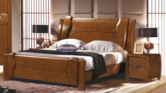 实木床 橡木床 双人床 卧室床类 现代中式家具1.8米床2619#
