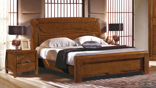 现代中式实木床1.8米双人床婚床 橡木床卧室家具床类2628#