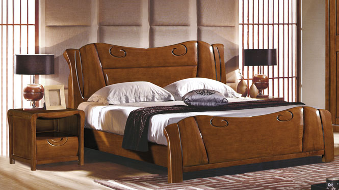 中式实木床1.8米气压高箱床储物床橡木床双人床特价婚床2608#