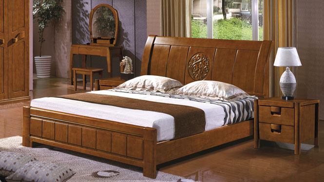 简约中式1.8米双人床卧室实木家具橡木床实木床箱体床2627#