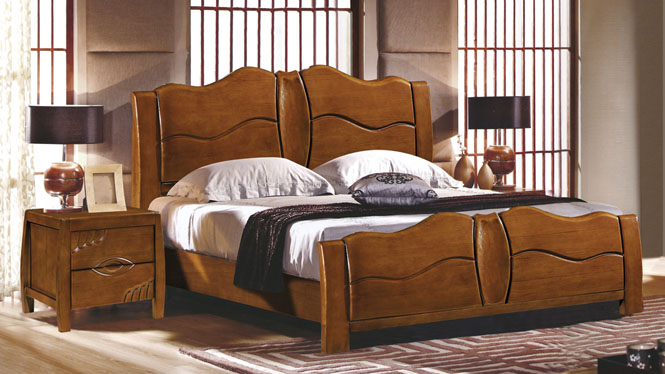 橡木实木床1.8米床 简约橡木床 婚床 橡木储物床2603#