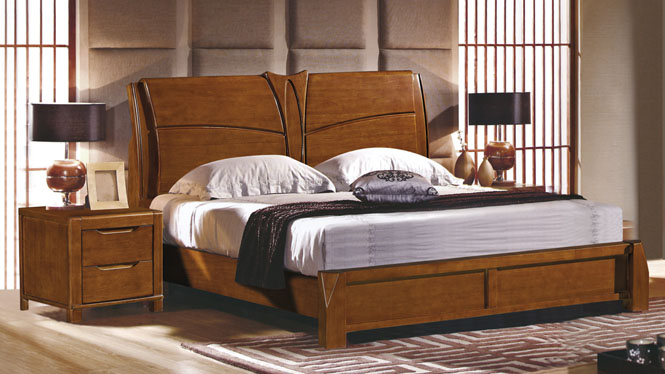 实木床1.5米橡木双人床 卧室实木家具现代中式箱体床婚床2610#