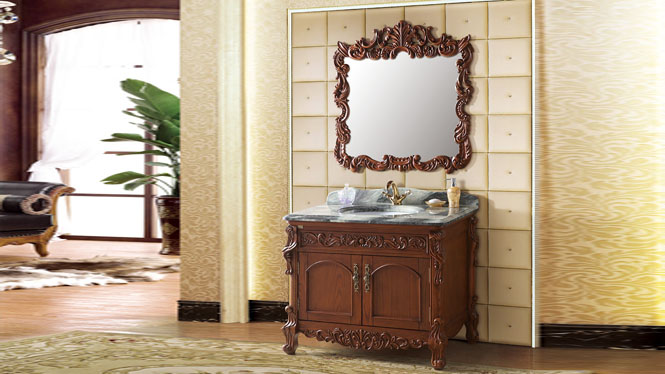 现代中式橡木浴室柜组合卫生间实木落地卫浴洗脸盆洗手盆柜1000mm A9062