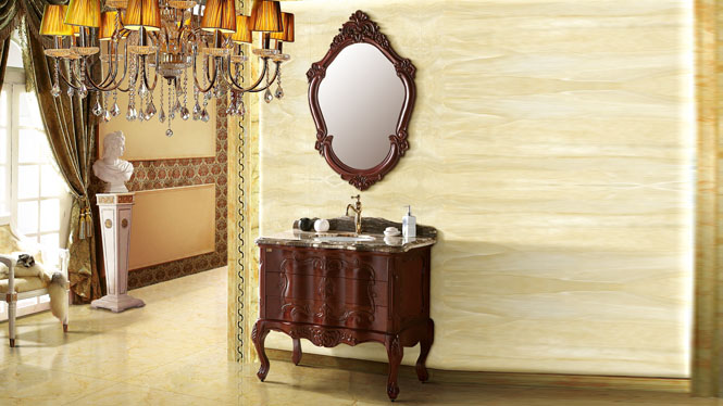 欧式浴室柜中式落地橡木洗手台洗脸盆柜组合实木美式仿古卫浴柜990mm A8073