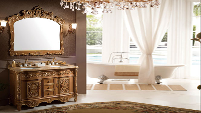 简约欧式卫浴柜 浴室柜组合橡木 落地小户型实木面盆洗脸盆梳洗柜1500mm A8203A