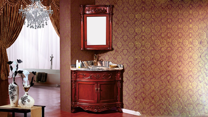 现代欧美式浴室柜橡木 仿古卫浴柜实木落地洗脸盆柜镜子组合卫浴1010mm A8071