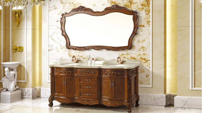 简欧式浴室柜美式实木落地式橡木镜柜仿古中式卫浴柜洗脸盆组合柜1800mm A8001