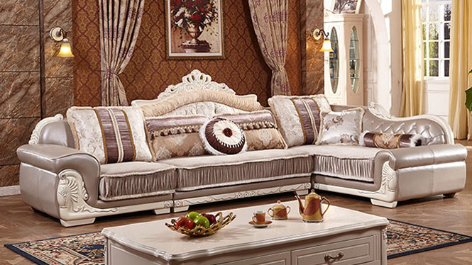 欧式布艺沙发欧式简欧客厅组合沙发转角沙发实木沙发L0811