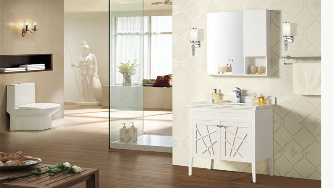 卫浴柜现代简约浴室柜组合纯橡木实木镜柜组合陶瓷洗脸盆落地柜965mm YP-824