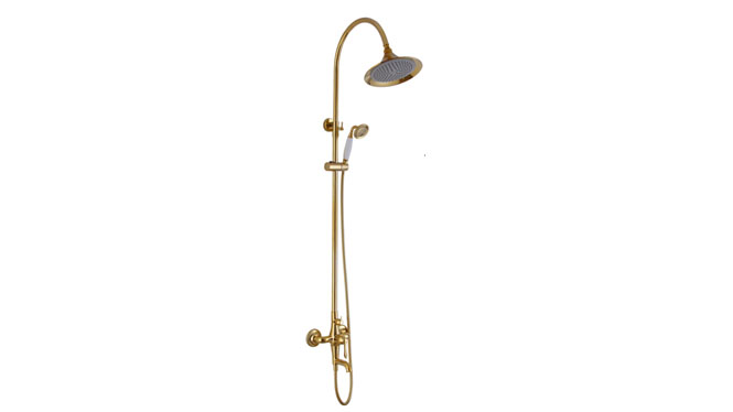 淋浴花洒全铜欧式仿古三功能带下出水淋浴镀金色K03