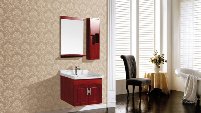 浴室柜组合 现代简约橡木挂墙式卫浴柜 实木一体陶瓷洗脸盆组合柜6302 600mm