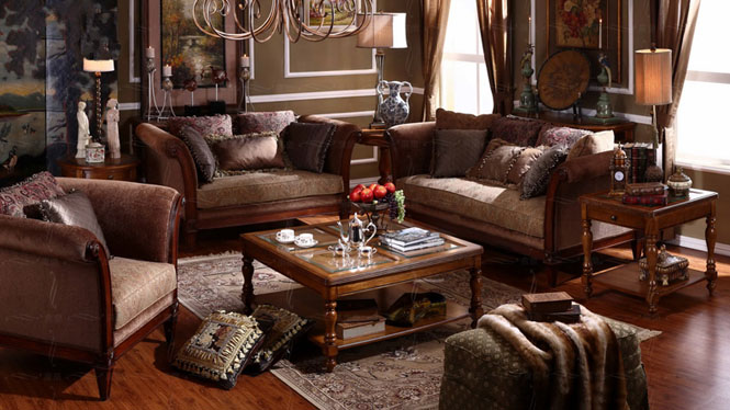 美式乡村布艺实木沙发组合 古典欧式客厅三人位沙发0832