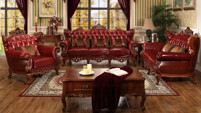 美式沙发 真皮实木雕花沙发组合 古典客厅家具简约特价106