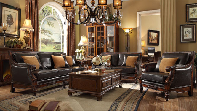 全实木沙发组合欧式沙发美式沙发真皮沙发 美式实木家具S030#