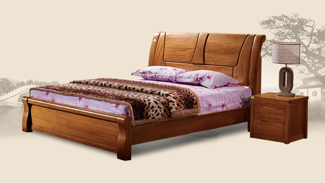 现代中式1.8米实木床胡桃木双人床 实木家具T308
