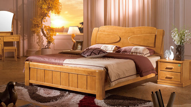 实木床 木床新中式家具床实木高箱床 1.8米床双人床木床F2888