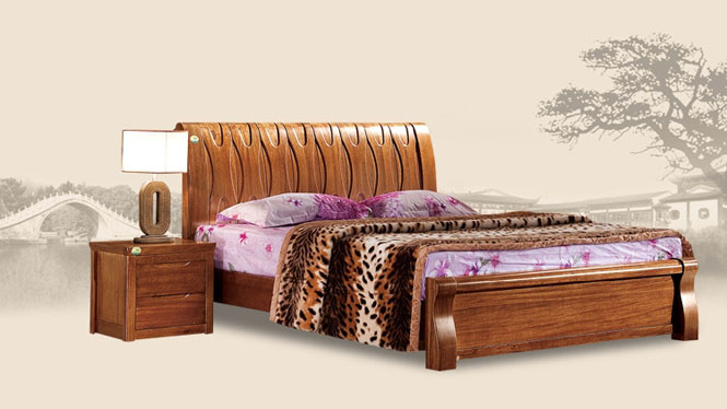 进口胡桃木全实木双人床1.8米现代中式纯木床储物床T203