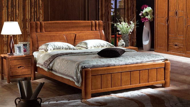 1.8米双人床 1.8m全实木床 高箱储物床 新中式风格床F2899