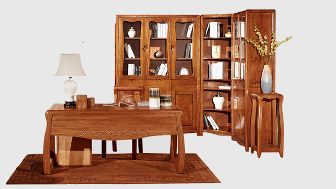 胡桃木书柜桌椅 现代中式书房家具 实木书架S203