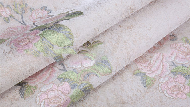 仿刺绣欧式无缝墙布 中式牡丹花朵 温馨卧室壁布FX-F