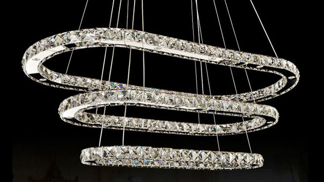 不锈钢灯具led环形个性创意水晶吊灯客厅椭圆水晶吊线灯D25