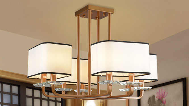 新中式吊灯客厅铁艺餐厅吊灯创意简约长方形仿古中式灯具8头6头12头D1009