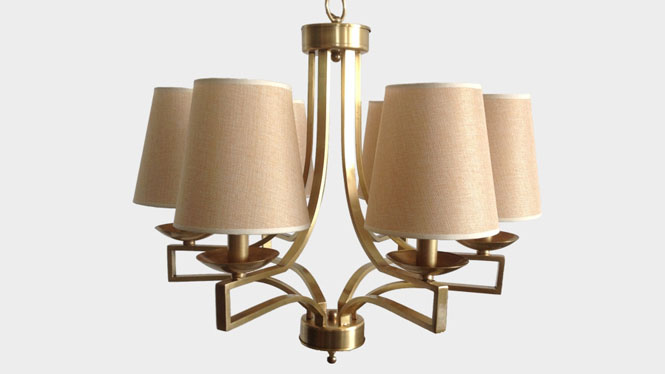 新款欧式复古创意客厅布艺吊灯个性时尚卧室餐厅灯具全铜麻布吊灯LD2739A-6